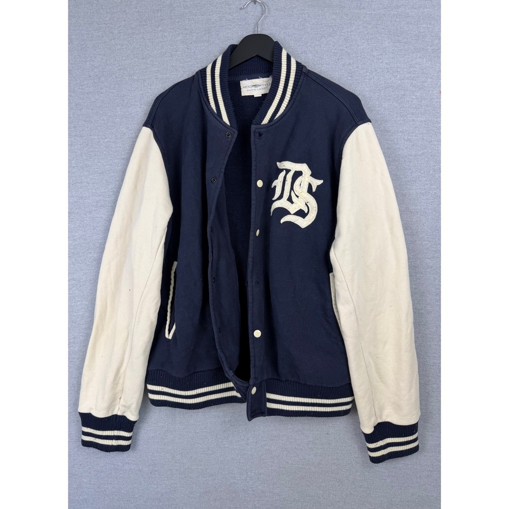 Denim & Supply Ralph Lauren Mens‎ XL Navy Blue Letterman Varsity Jacket DS FLAW